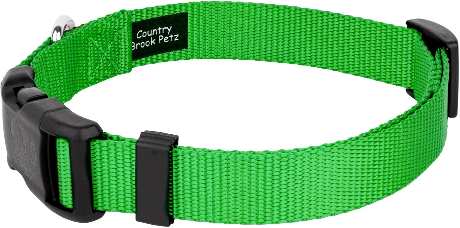 Country Brook Petz - 32 Vibrant Colors - American Made Deluxe Nylon Dog Collar with Buckle (Extra Small, 3/8 Inch Wide, Hot Lime Green) Extra Small (Pack of 1) Hot Lime Green