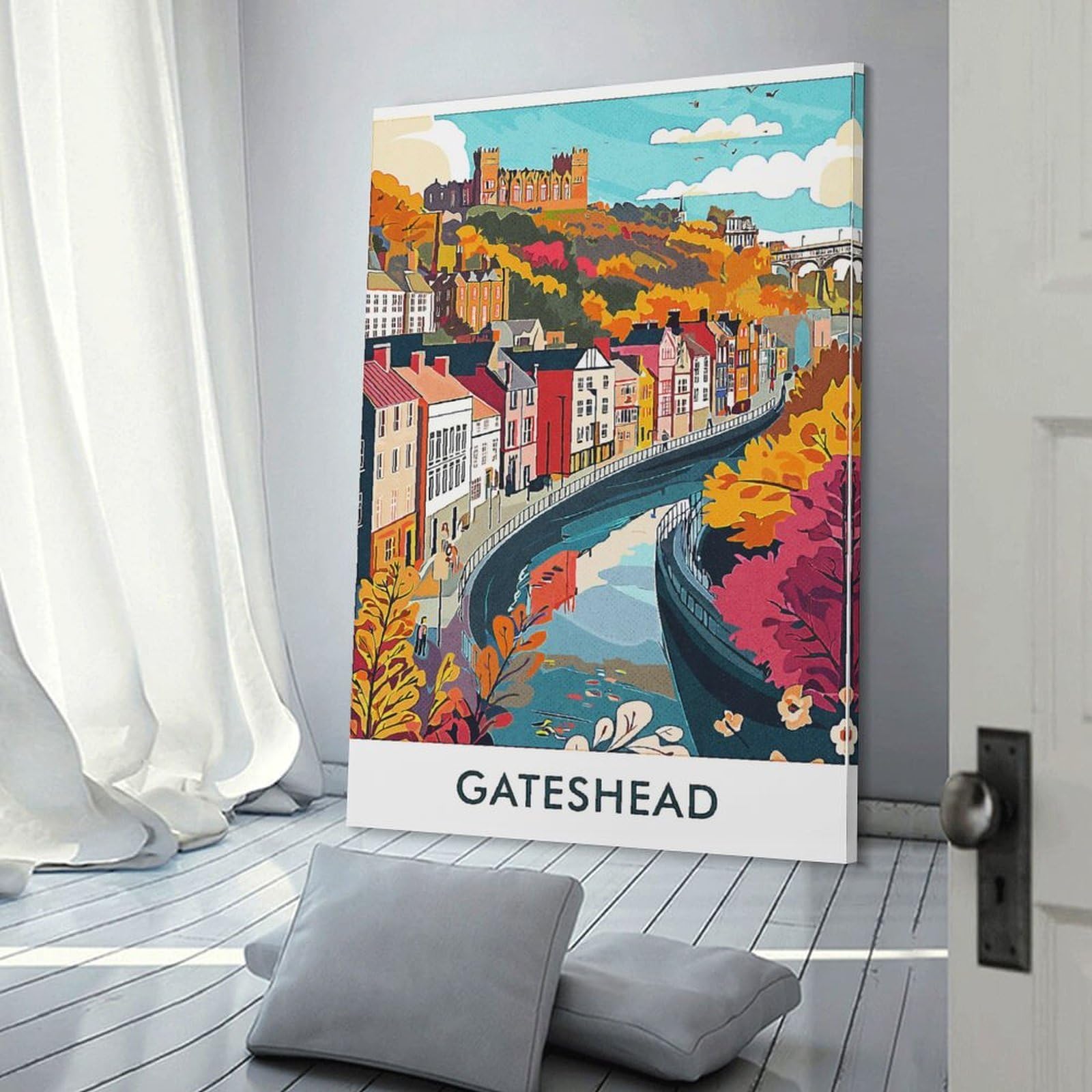 Junmoney Gateshead Cityscape Home Decor Wall Art 24x36inch(60x90cm), for Restful Interiors, Bedrooms Or Small Rooms, Decorative Wall Art for Cosy Rooms