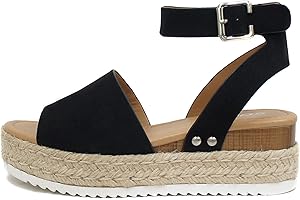 Topic Open Toe Buckle Ankle Strap Espadrilles Flatform Wedge Casual Sandals for Women