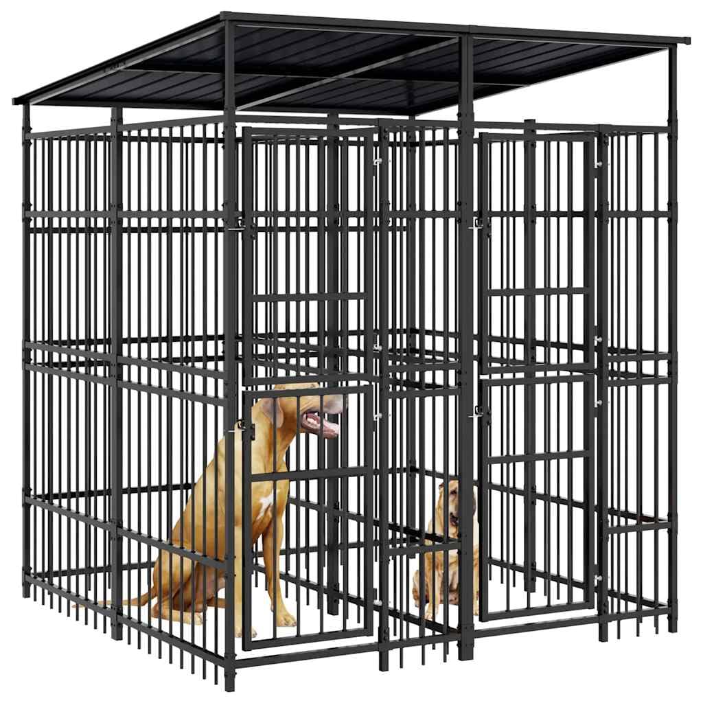Canile da esterno con tetto per cani in acciaio, 3,69 m², recinto esterno per cani e cuccioli, gabbia per giardino
