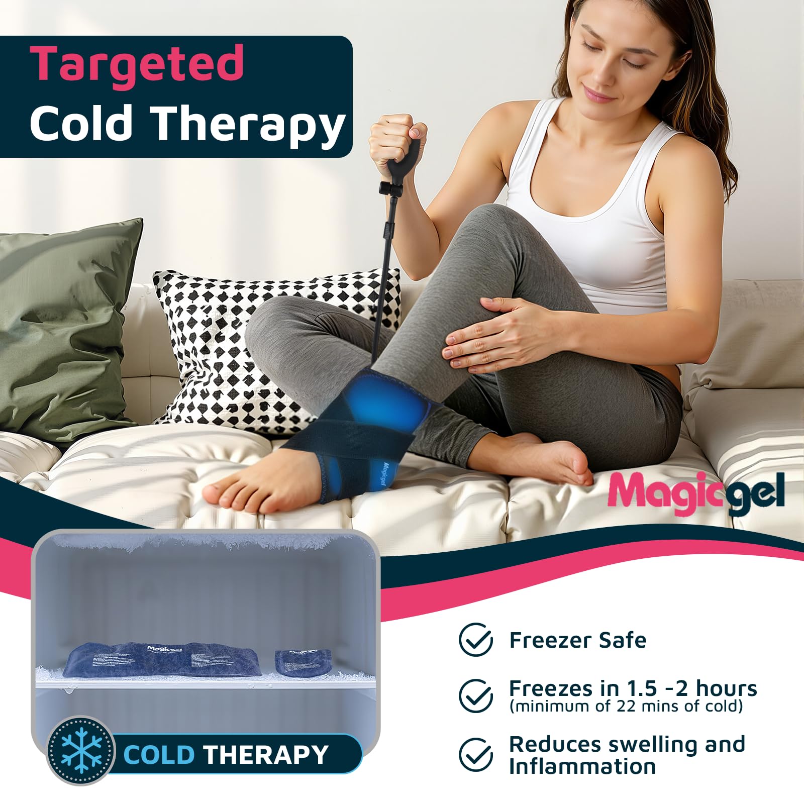 Magic Gel Cavigliera Ghiaccio a Compressione, Impacco Freddo Piede e Caviglia per Distorsioni, Gonfiore e Tendinite d’Achille, Terapia Caldo/Freddo con Pompa ad Aria e 2 Gel Rimovibili