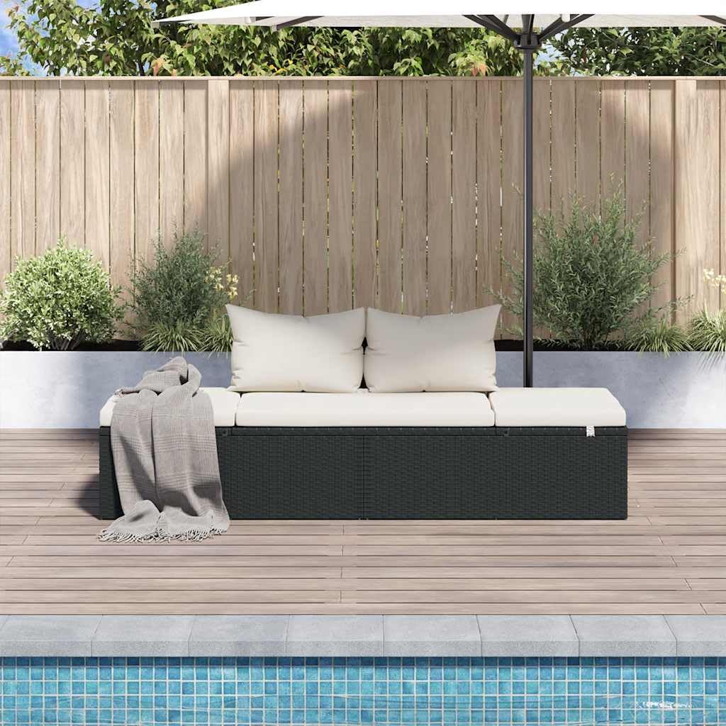 Lounge Bed Black PE Rattan 76.8 x 23.6 in Multi-Position Backrest Outdoor Furniture Beds