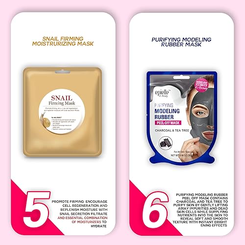 Miniatura 7 de Epielle Kit todo en uno, limpieza, máscara de hojas faciales, para despegar, divertido kit de máscara facial, cuidado facial hidratante para piel
