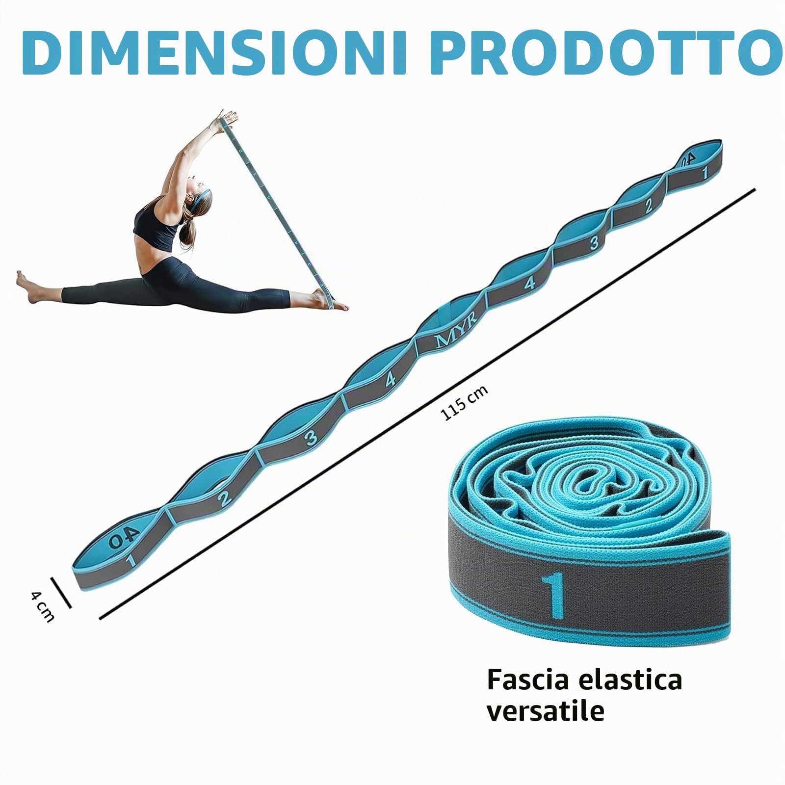 Cintura per Yoga Fascia Elastica Fitness, Fascia per Yoga con 10 Anelli, Fascia Elastica per Pilates, Fascia per Ginnastica e Allenamento