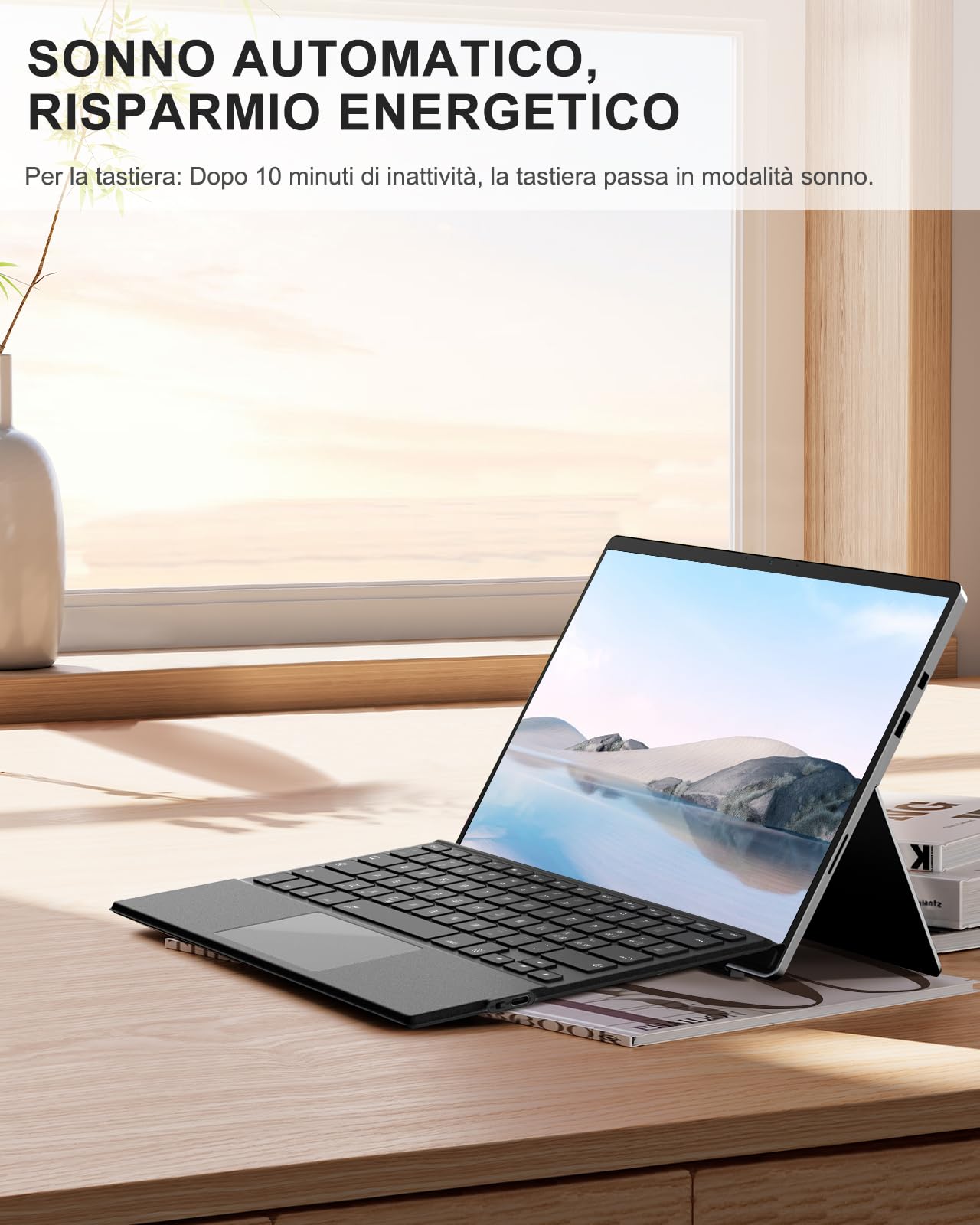 MoKo Tastiera Italiana Compatibile con Microsoft Surface PRO 7 Plus/PRO 7/PRO 6/PRO 5/4/3, Tastiera Bluetooth con Layout QWERTY, Sottile e Girevole, Batteria Ricaricabile Integrata, Grigio granuloso