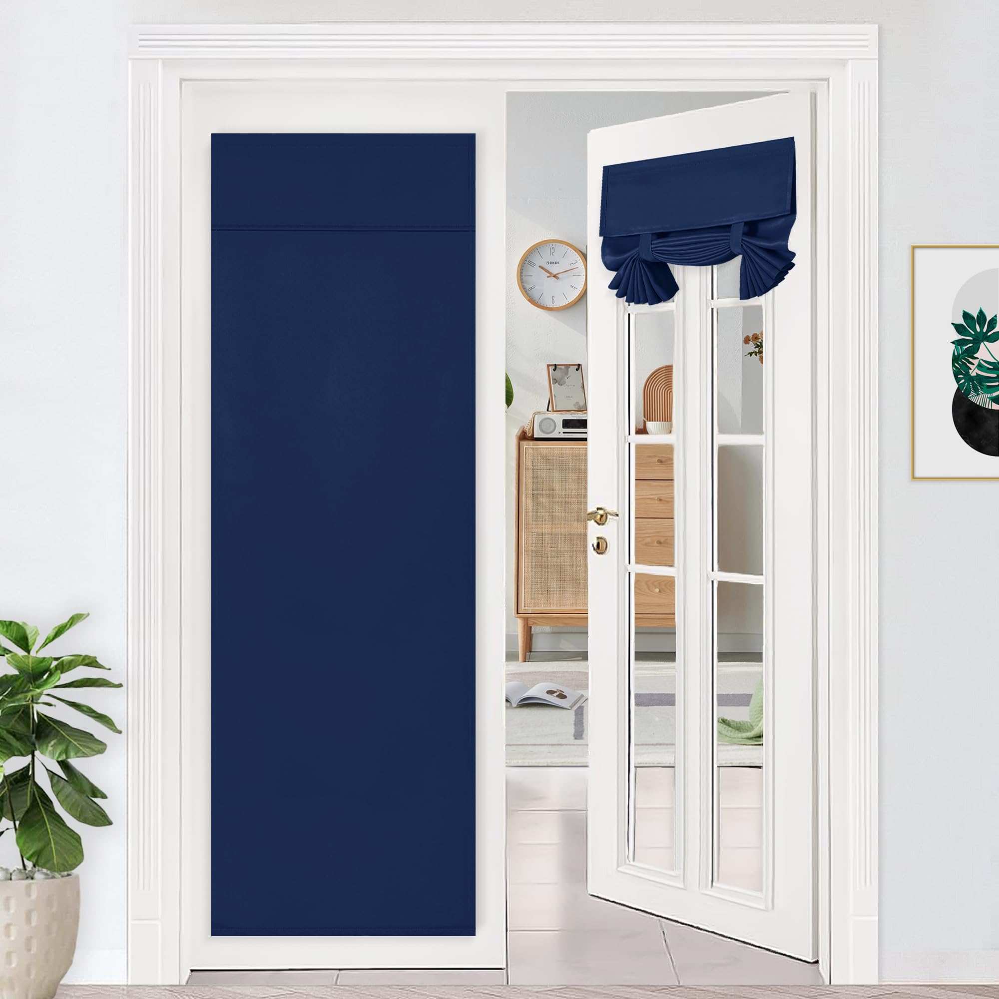 DWCN Blackout French Door Curtains - Thermal Insulated Light Blocking Panels, Room Darkening, Adhesive Tape for Sidelight, 26x68 Inch, Navy Blue