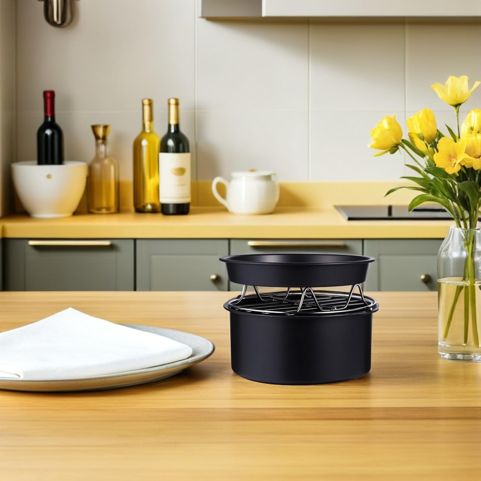 Toyvian Zubehör für Heißluftfritteusen Set mit Pizzablech und Kuchenform aus Inklusive Antihaftbeschichtung und Dampfeinsatz für Backen und Kochen