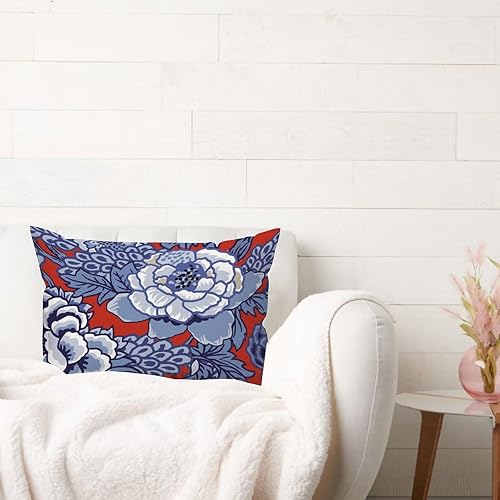 Vista 774 de ArogGeld Chinoiserie - Fundas de almohada escénicas asiáticas, estilo asiático, funda de almohada azul y verde Kelly, funda de cojín para decoración