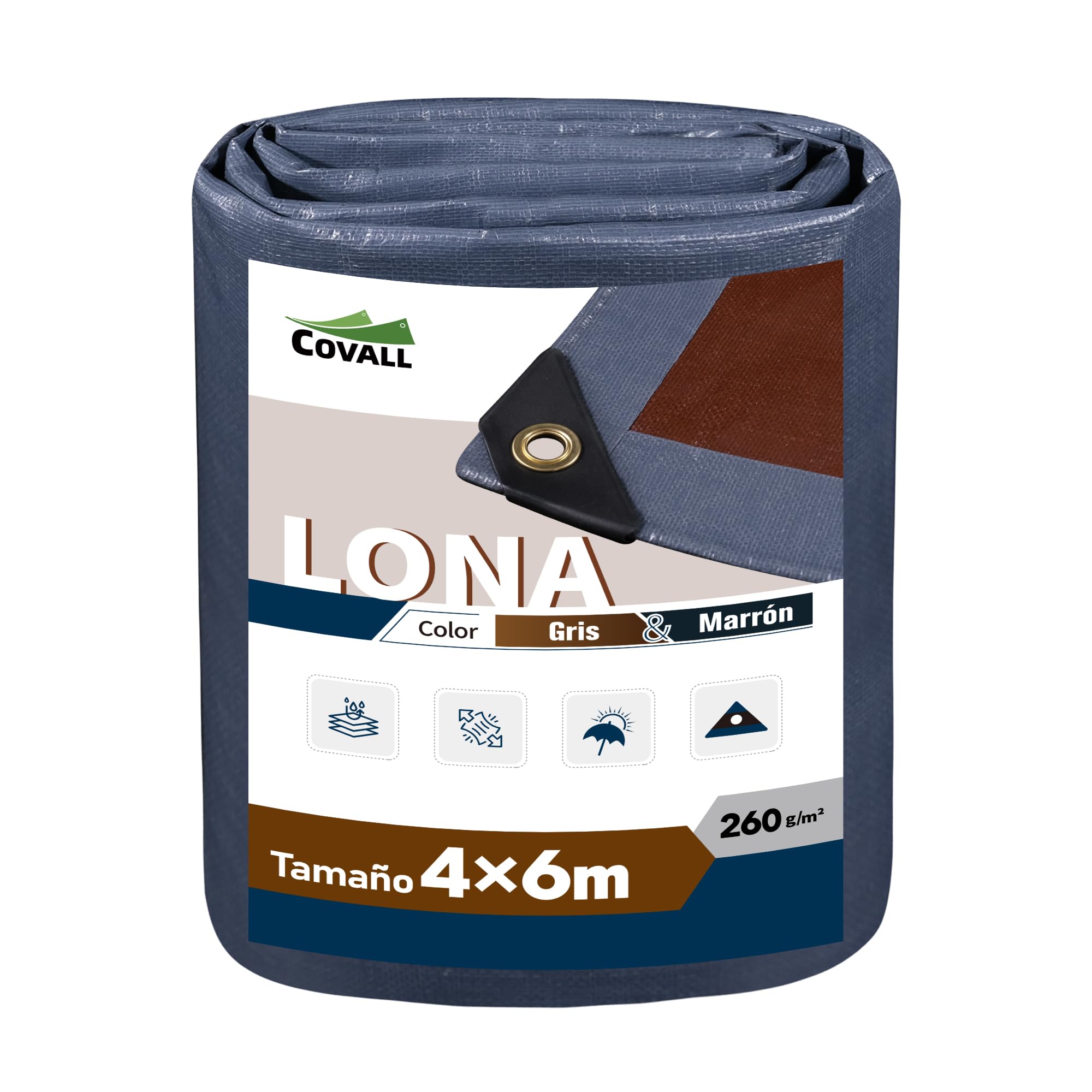 Lona Impermeable 4x6m 260g | Jardín, Terraza, Camping | Ojales Reforzados y Resistente al Desgarro