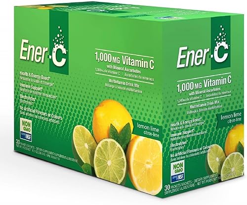 Ener-C Mezcla de bebida multivitamínica de limón y limón, 1000 mg de vitamina C, sin OMG, vegana, polvo de jugo de fruta real, apoyo inmunológico