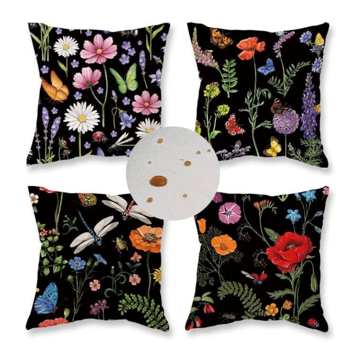 ONWAY Outdoor Waterproof Spring Summer Pillow Covers 20x20 Inch Set of 4 Floral Farmhouse Throw Pillows Decorative Cushion Cases for Outdoor Couch