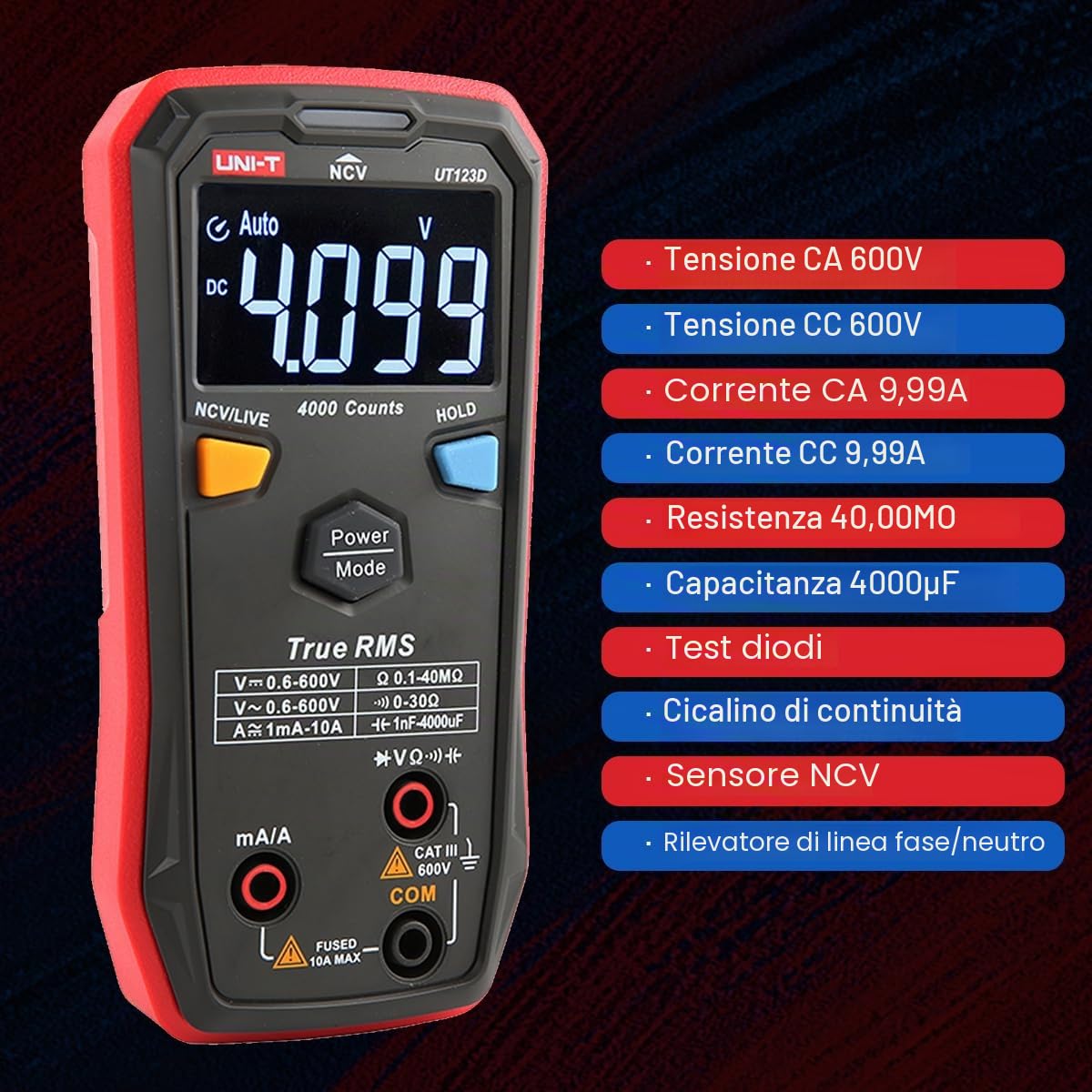 UNI-T Digital Smart Multimeter UT123D True RMS EBTN Display DC AC Voltage Current Tester Capacitance Meter Measuring Instruments
