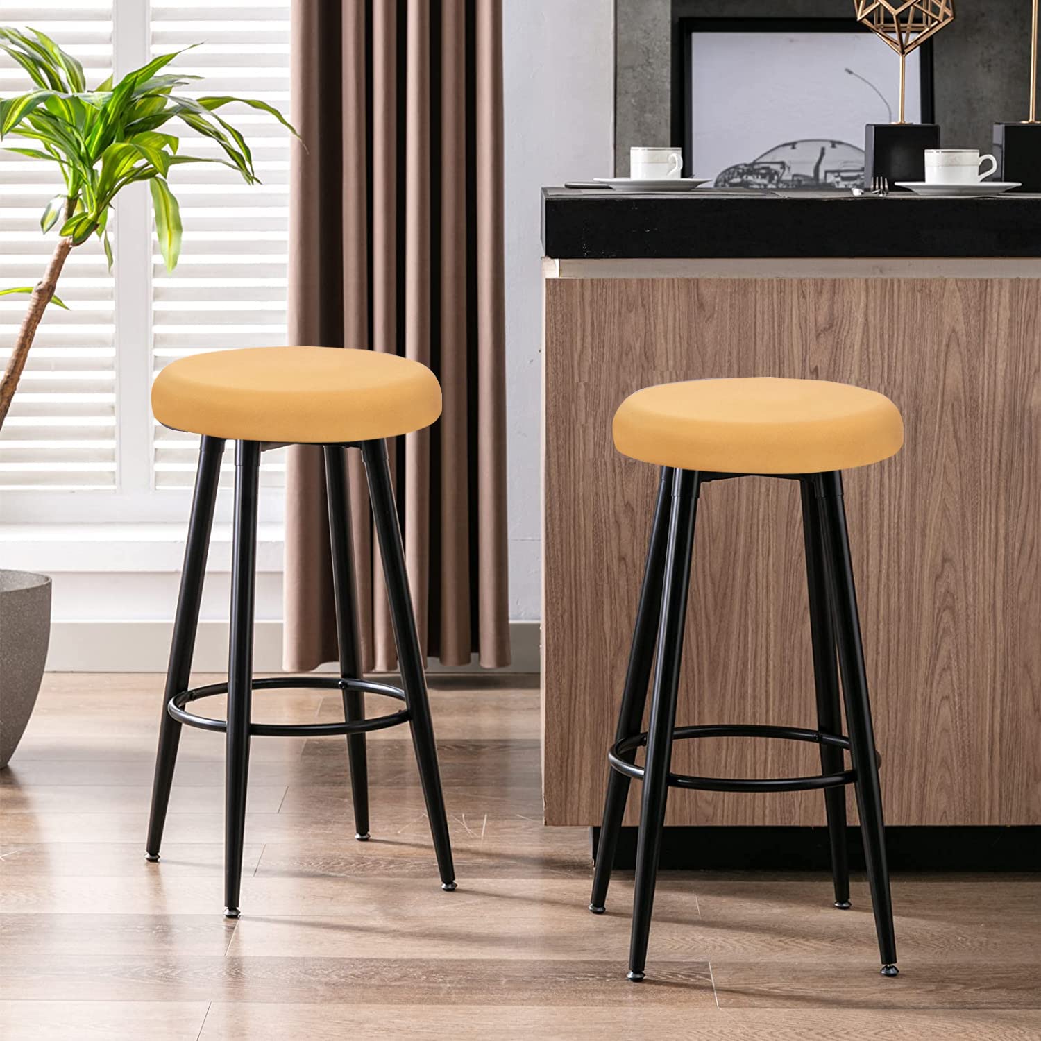 Deisy Dee 4 coprisedili rotondi per sgabelli da bar, elasticizzati, per sedie rotonde da 33-40 cm (oro)