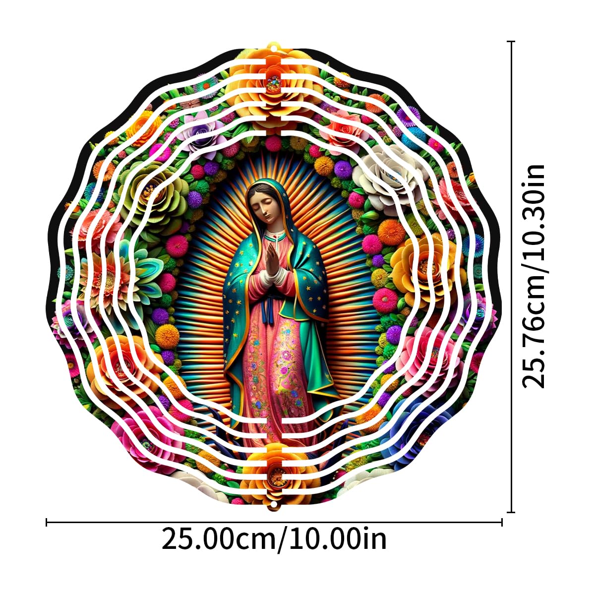 Virgin Mary - Molinillo de viento de metal para exteriores/interiores, decoración de jardín colgante de Virgen María para exteriores, molinillos de viento de acero inoxidable para patio y jardín, 10