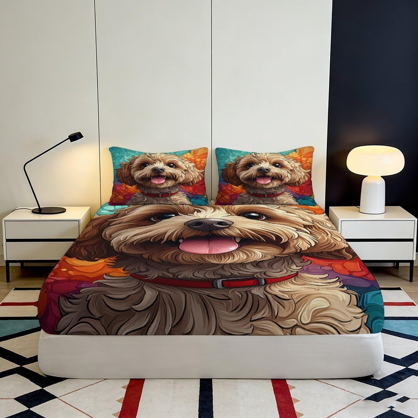 Lenzuolo con angoli con stampa 3D, motivo cane, in microfibra, antiscivolo, casa