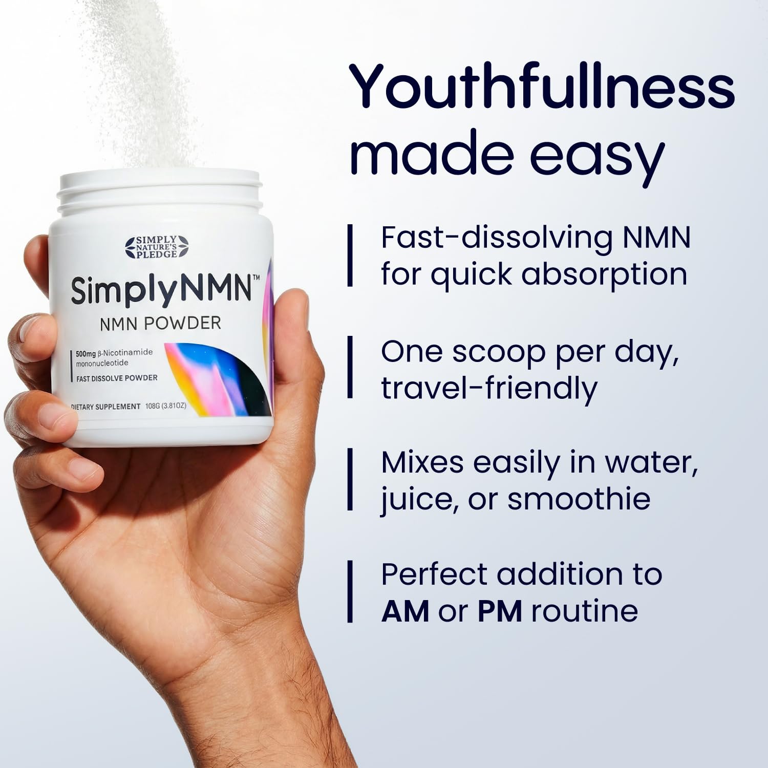 Simply Nature's Pledge 108g NMN Powder, Fast Dissolve, 500mg Per Serving — Amazon image 5
