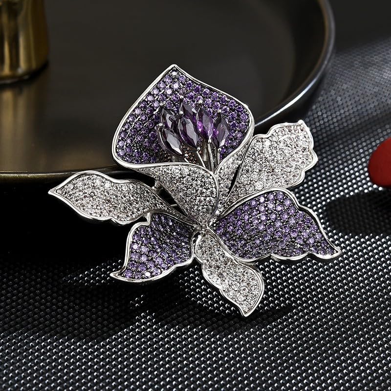 Image of Flower Brooch Pin - Rhinestone Flower Pin 18k Gold Plated - Thanksgiving Day, Birthday, Wedding Gifts for Mom, Wife