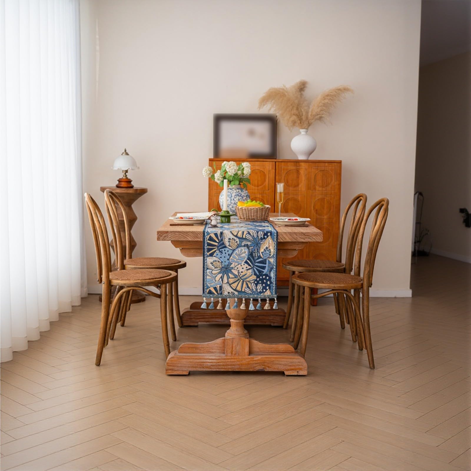 Lussuoso tavolo jacquard per runner con nappe elegante ciniglia poliestere per tavolo da pranzo per feste di nozze camino blu 35 x 120 cm (35 x 120 cm blu)