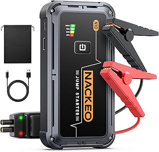 5000A Booster Batterie Voiture, 12V Démarreur Batterie Voiture pour Moteurs Essence Jusqu’à 9L et Diesel Jusqu’à 8,5L, avec Câbles de Démarrage et Lampe LED 500 Lumens, pour SUV, Moto et Tondeuse