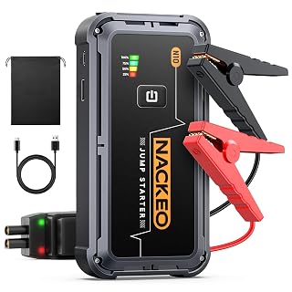5000A Booster Batterie Voiture, 12V Démarreur Batterie Voiture pour Moteurs Essence Jusqu’à 9L et Diesel Jusqu’à 8,5L, avec Câbles de Démarrage et Lampe LED 500 Lumens, pour SUV, Moto et Tondeuse - Amazon product rated Grade A