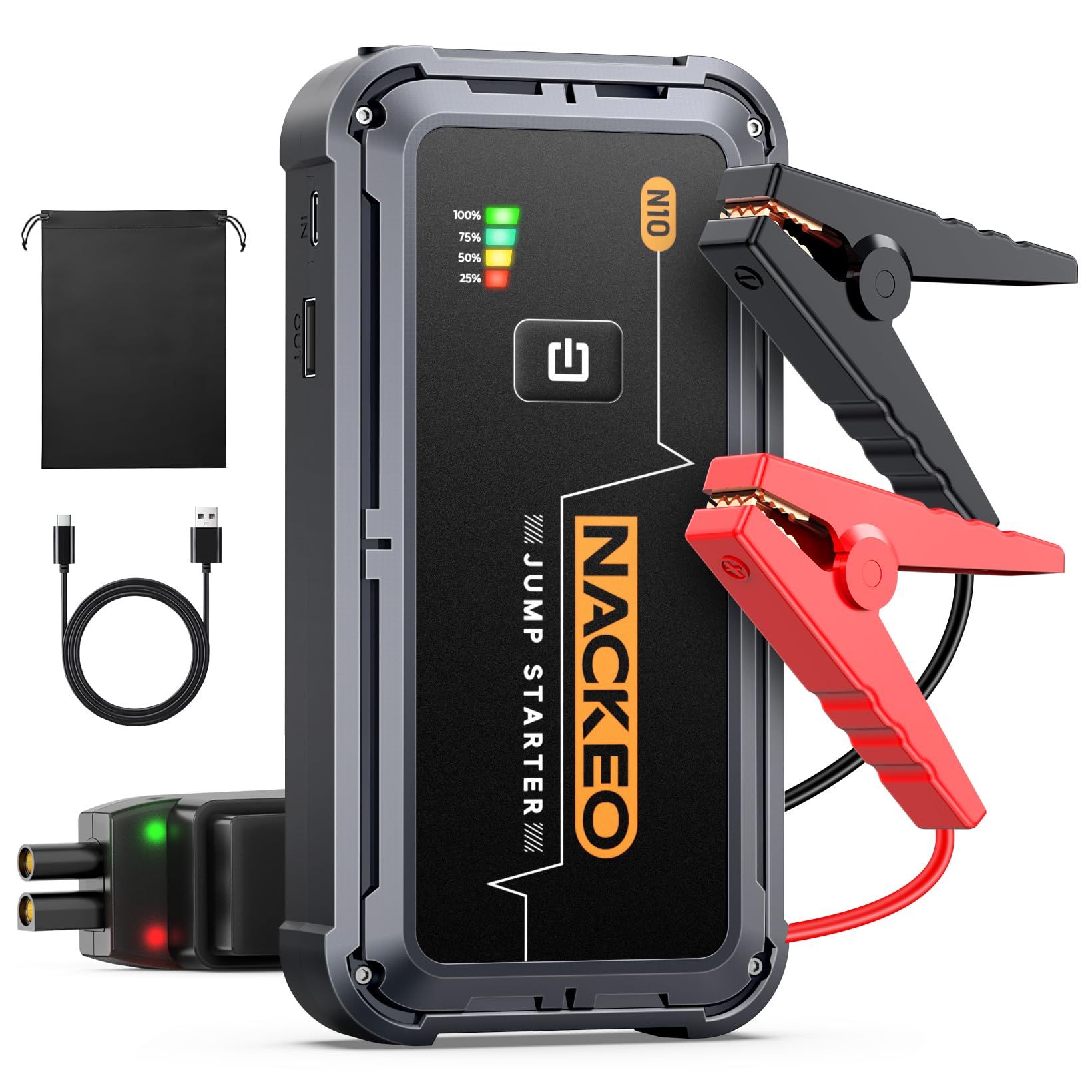 5000A Booster Batterie Voiture, 12V Démarreur Batterie Voiture pour Moteurs Essence Jusqu’à 9L et Diesel Jusqu’à 8,5L, avec Câbles de Démarrage et Lampe LED 500 Lumens, pour SUV, Moto et Tondeuse