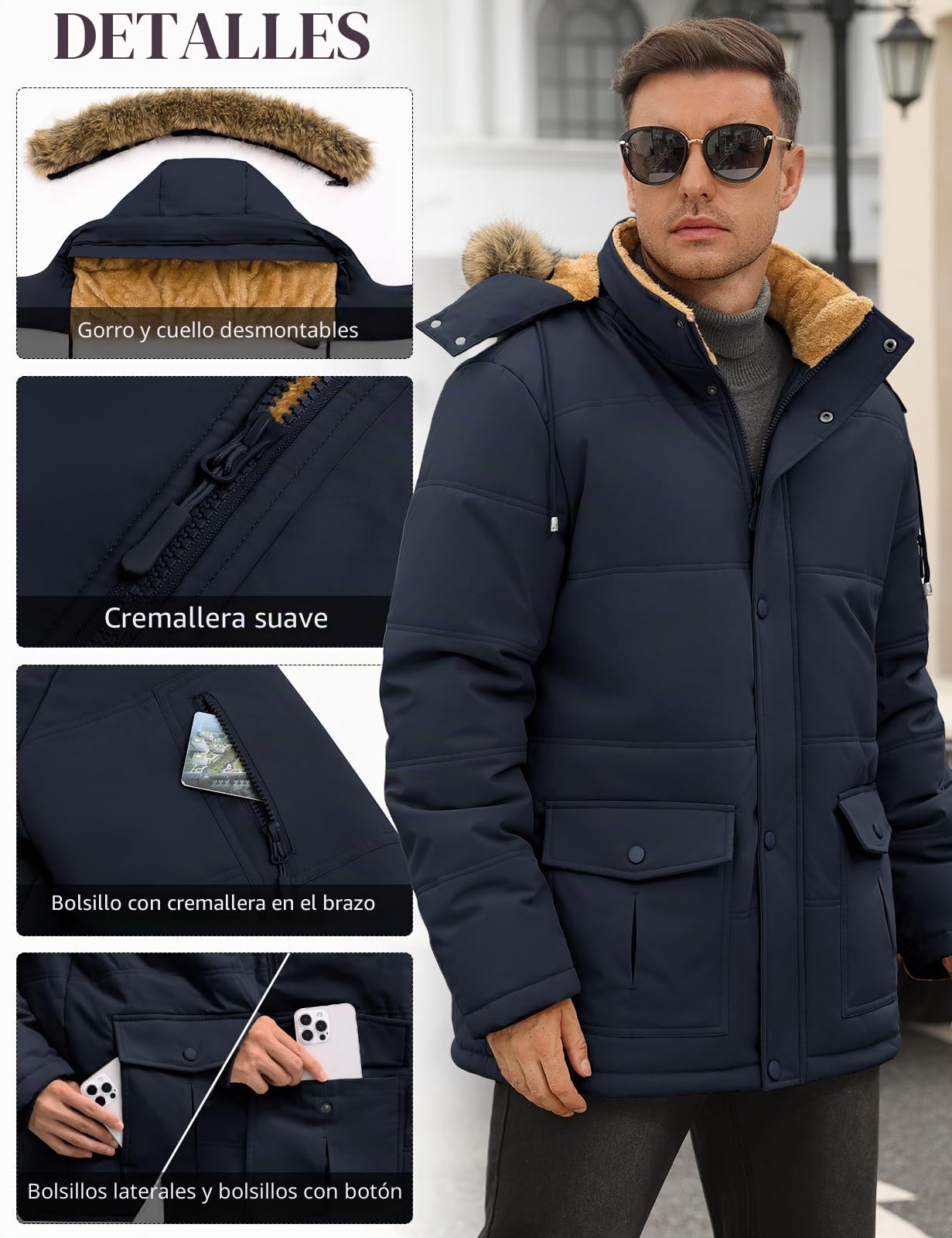 TOMEEK Chaqueta Hombre Invierno Abrigo Cálido Parka con Capucha y Bolsillos Chaqueta Acolchada Térmica Abrigos Cazadora Forro Polar Grueso Casual Chaquetas para Hombre | Acolchada Térmica con Bolsillos, Abrigos, Cazadora con Forro Polar Grueso, Chaquetas