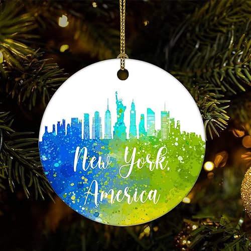 Two-Side Printed America-New York Ceramic Christmas Ornament Novelty for Family Friends Kids Colorful City Painting Christmas Keepsake Pendants Two-Side Printed America-New York Ceramic Christmas Ornament Novelty for Family Friends Kids Colorful City Painting Christmas Keepsake Pendants