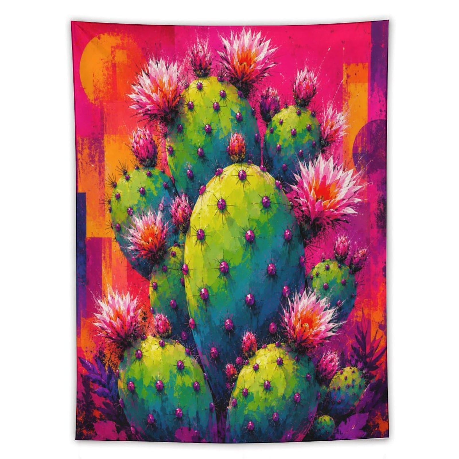 H3B8U2Y5 Pink Cactus Color Blocks Wall Tapestry, Geometric Art