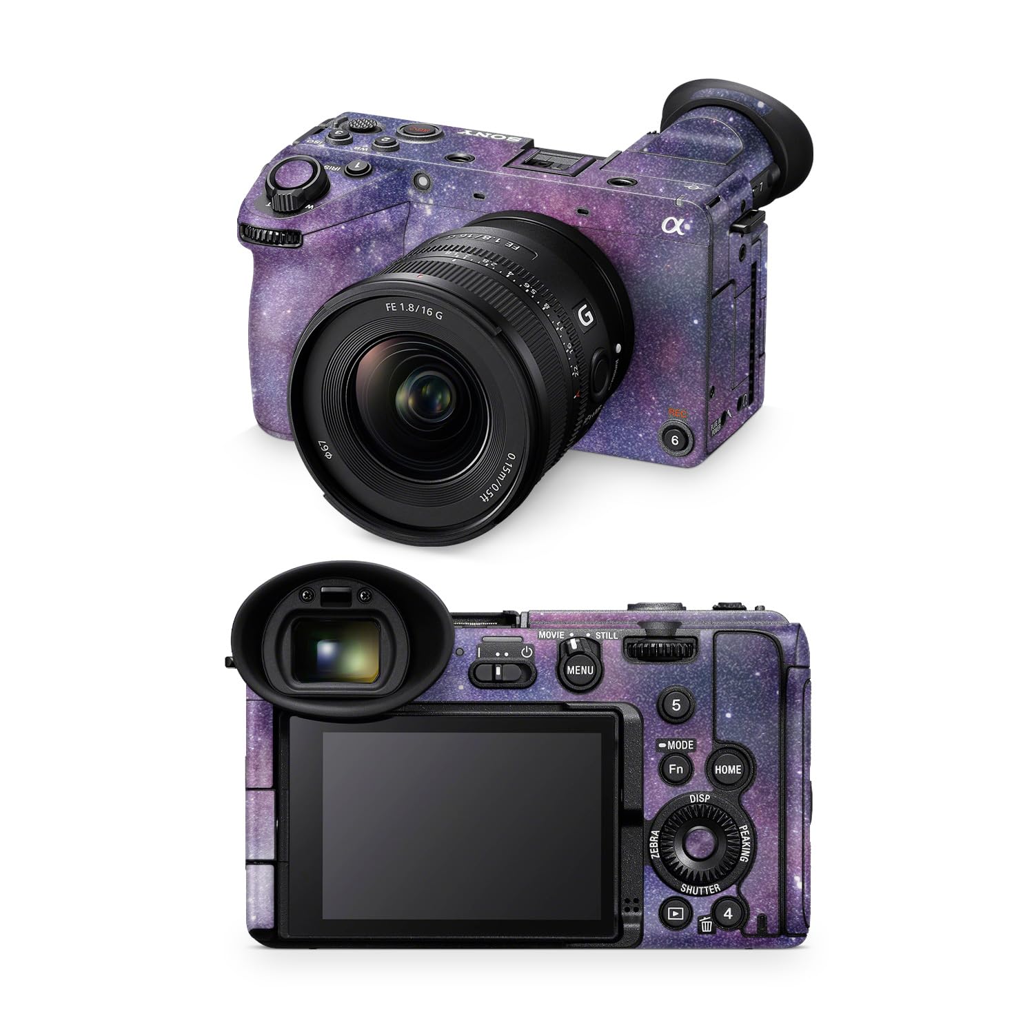 Glossy Glitter Camera Skin Compatible with Sony FX2 Digital Camera (2025) - Violet Stars - Premium 3M Vinyl Protective Wrap Decal Cover - Easy to Apply | Crafted in the USA by MightySkins