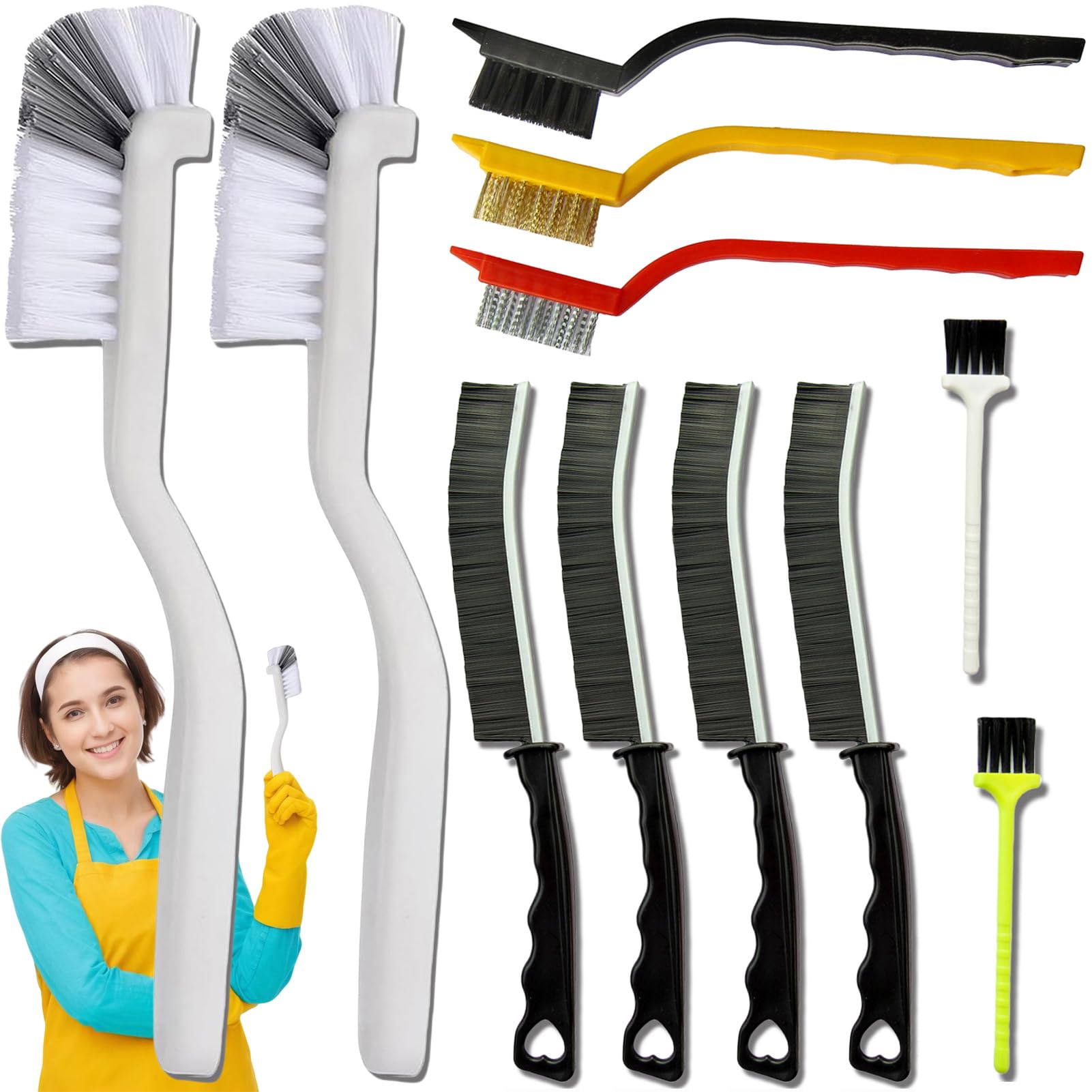 Sponsored Ad - 11Pcs Crevice Cleaning Brush,Gap Cleaning Brush with Long Handle,Small Gap Cleaning Brush for Bathroom Kitchen Toilet Water Cup Bottle and Window Groove