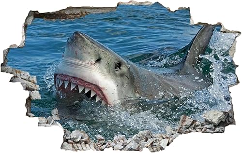 Calcomanía de pared de animales, tatuaje de pared 3D de tiburón destrozado, removible, calcomanías de pared para habitación, calcomanías