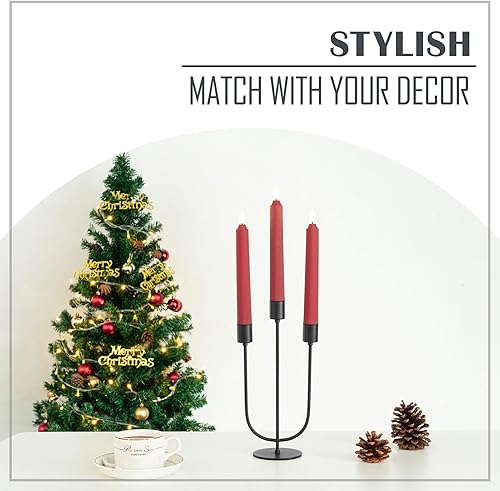 Miniatura 5 de smtyle Candelabros de metal para chimenea, portavelas negros para velas cónicas, centro de mesa, juego de 3 con hierro fundido
