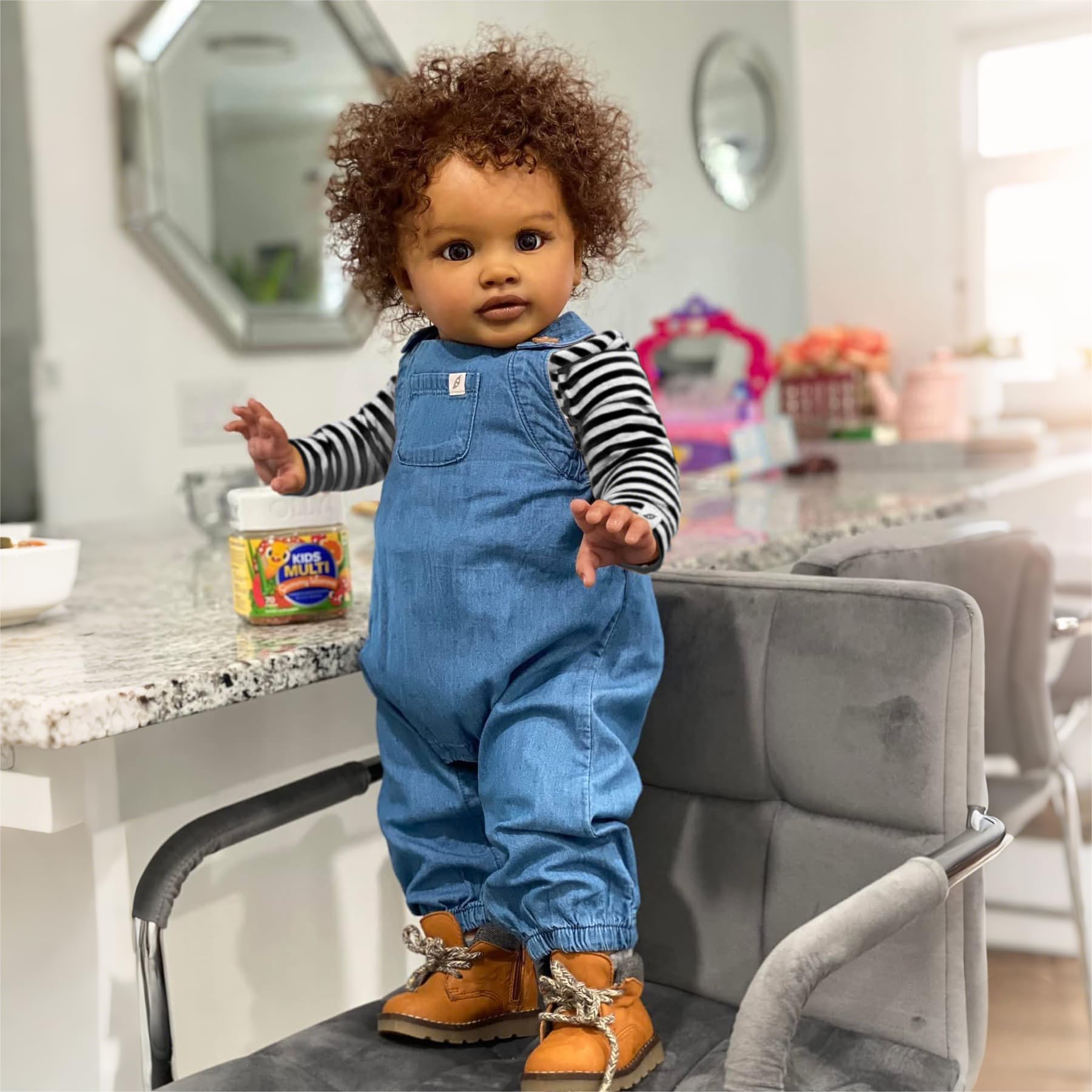 Pinky 26 Inch Reborn Toddler Baby Doll Black Boy Lifelike African American Newborn Dolls Soft Vinyl Real Look Rooted Hair Reborn Baby Doll Kids Toy for Ages 3+