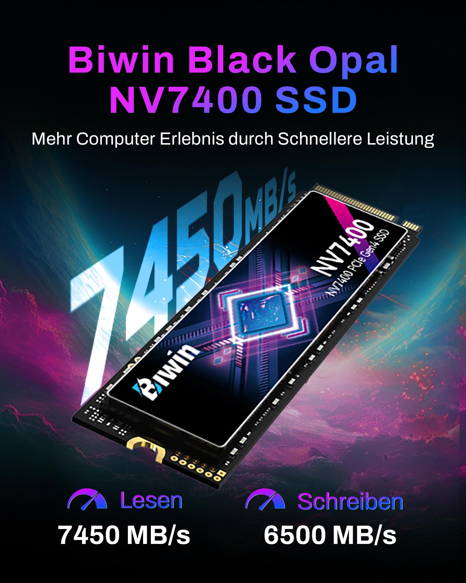BIWIN Black Opal NV7400 M.2 PCIe Gen4 SSD 1TB - Lesegeschwindigkeit bis zu 7400 MB/s - Professionelle Interne Festplatte NVMe 2.0 - Gaming Speicher Kompatibel mit PC, Laptop & PS5