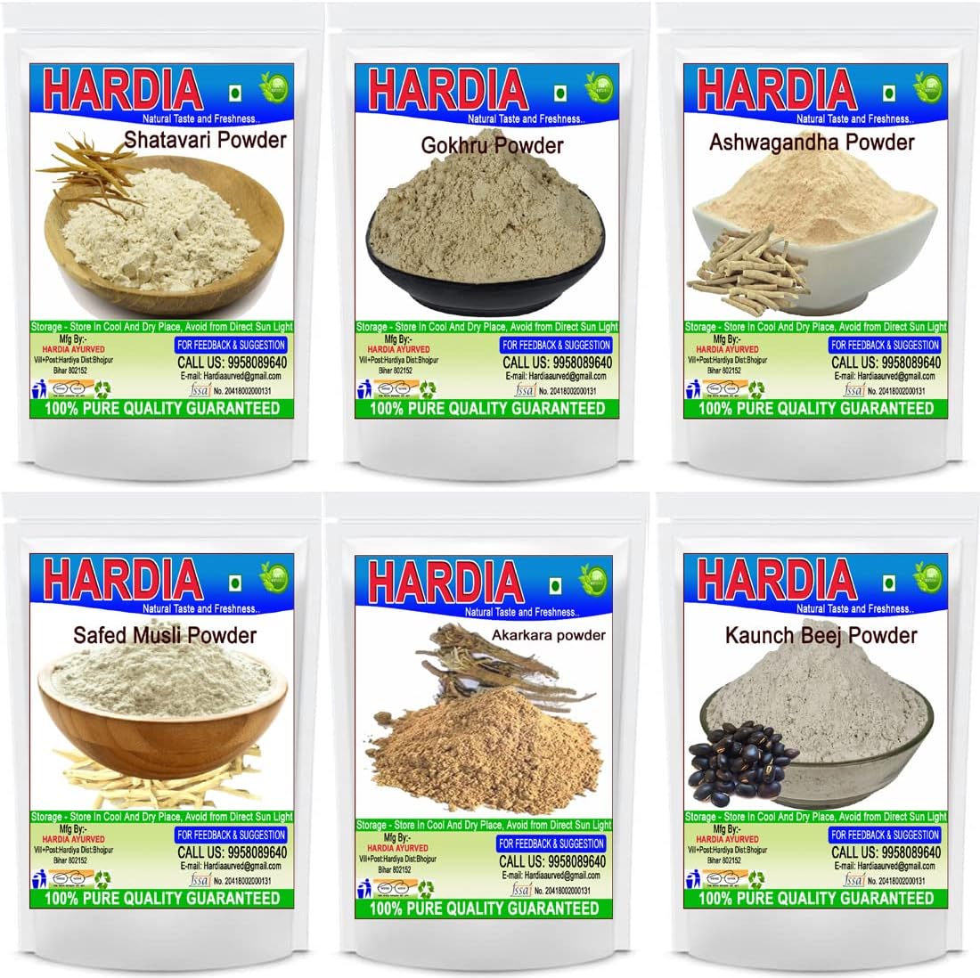 Ashwagandha shatavari safed musli kaunch beej gokhru akarkara churna powder 150gm combo pack 25gm each Herb