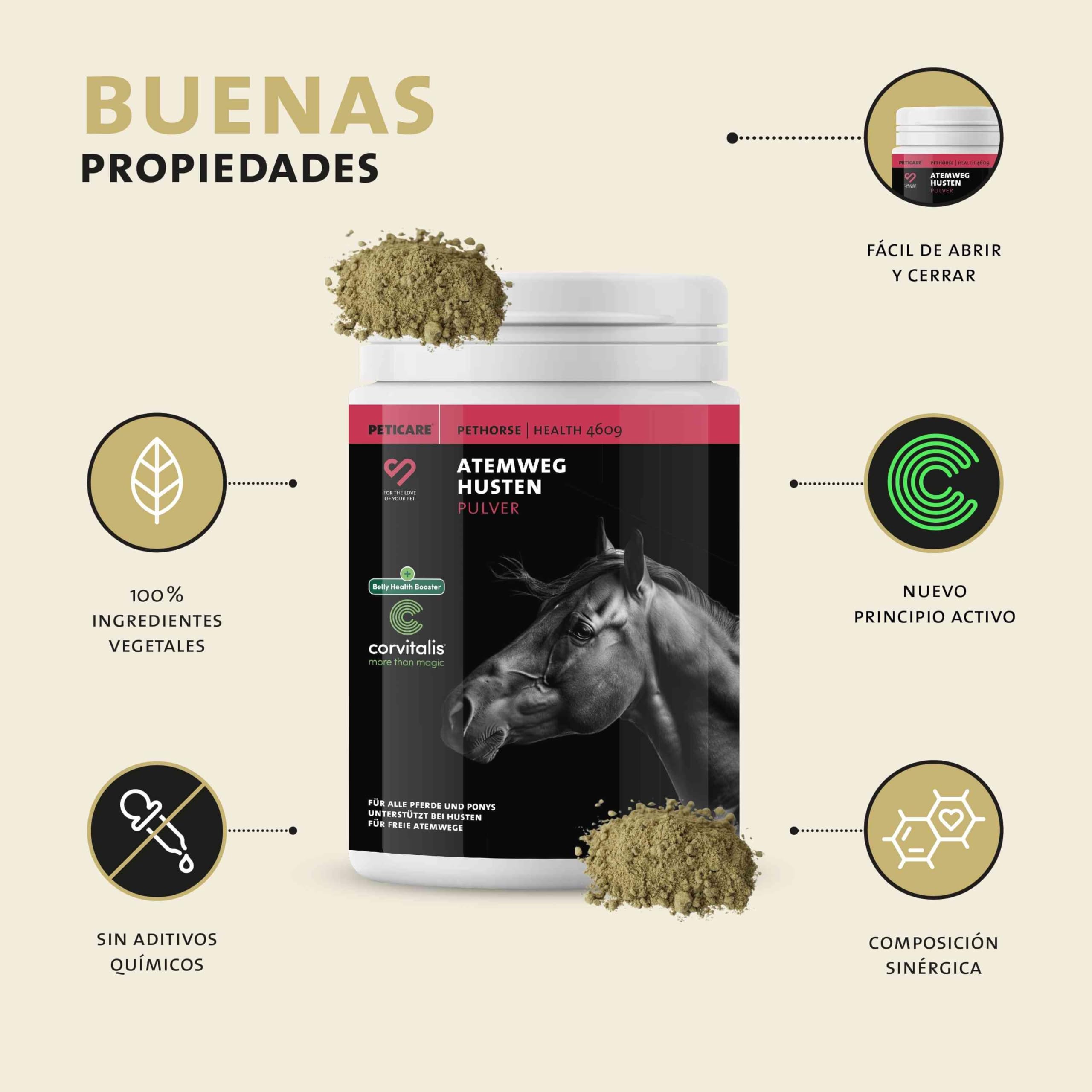 Peticare bronquios y Tos remedio para Caballos | Apoya vías respiratorias y resfriados | Expectorante | Fórmula a Base de Hierbas | Jarabe para la Tos en Polvo | Libre de OGM | petHorse Health 4609