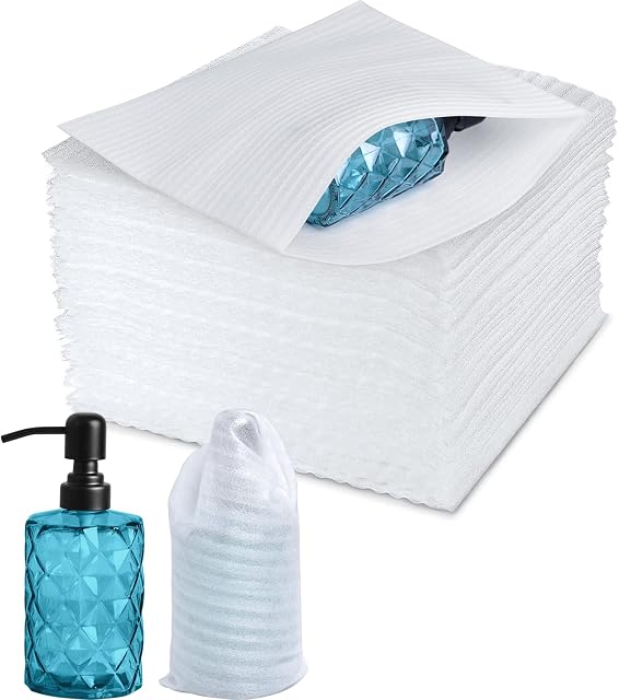 100 Pcs Cushion Foam Pouches, weegoo 12" x 12" Packing Foam Supplies Cushion Foam Sheets, Foam Wraps to Protect Cups China Glasses Plates for Moving Packing Shipping