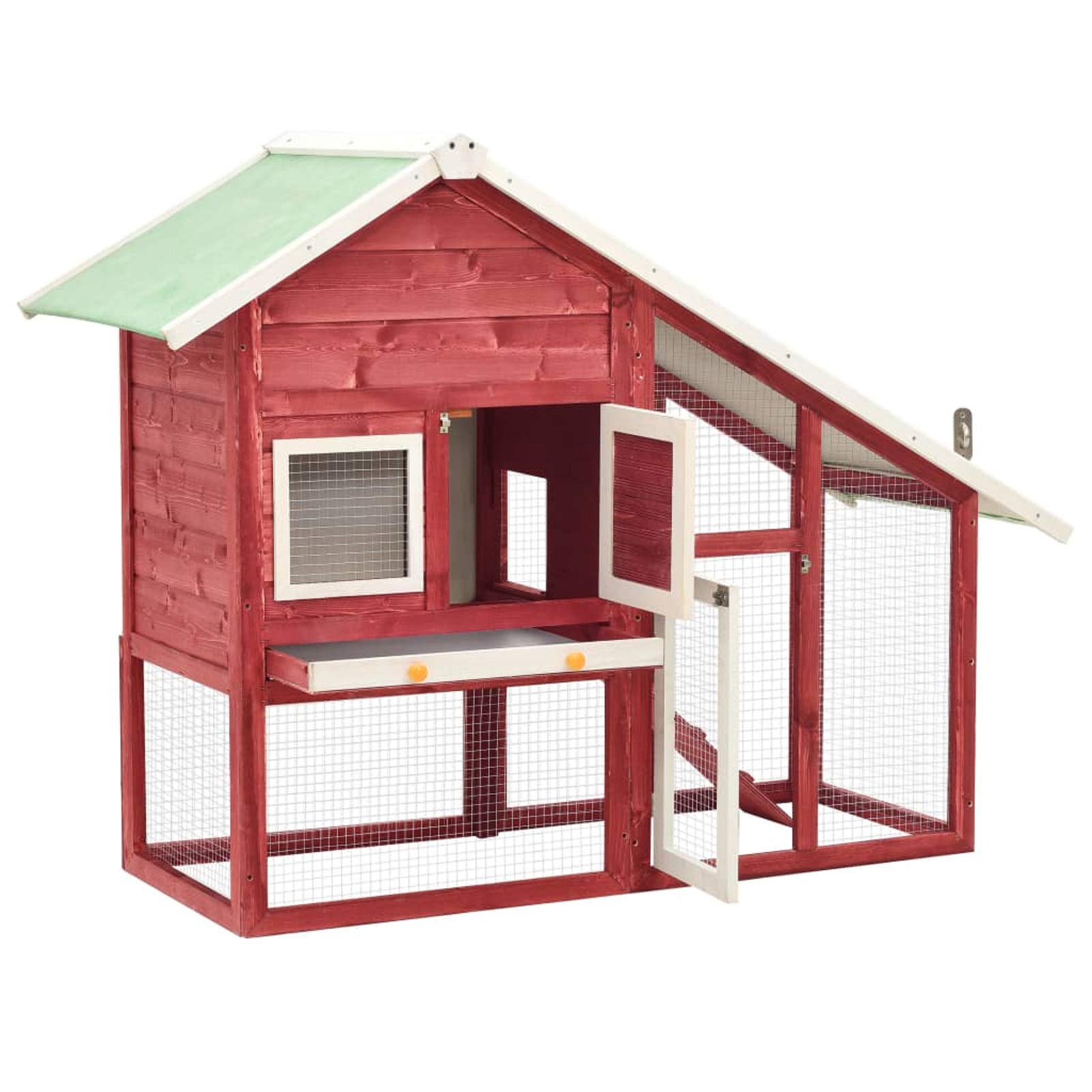 Conejera, XIAOGUANG Jaula Cobaya, Jaulas para Conejos, Jaula Hamster, Casa Conejo, Casita Conejo, Nido Conejo, de Madera Maciza de Abeto Rojo y Blanco 140x63x120 cm