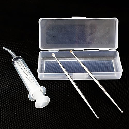 Airgoesin 2 púas de eliminación de piedras amígdalas de acero inoxidable Tonsilolith Premium Herramienta limpiador oral+1 jeringa de riego con una