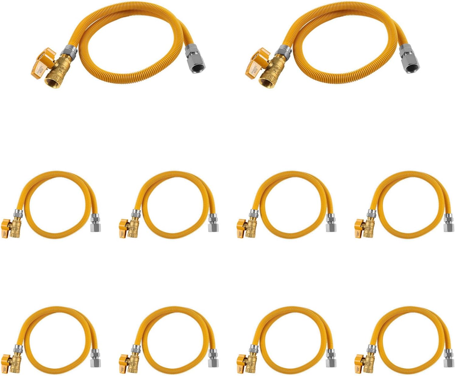 (Pack of 10) Efield 36-Inch Flexible Gas Line Connector, 1/2" FIP x 1/2" FIP Straight Gas Valve Brass Adapter, Stainless Steel Gas Hose, Yellow,(HOSE083-10PCS)