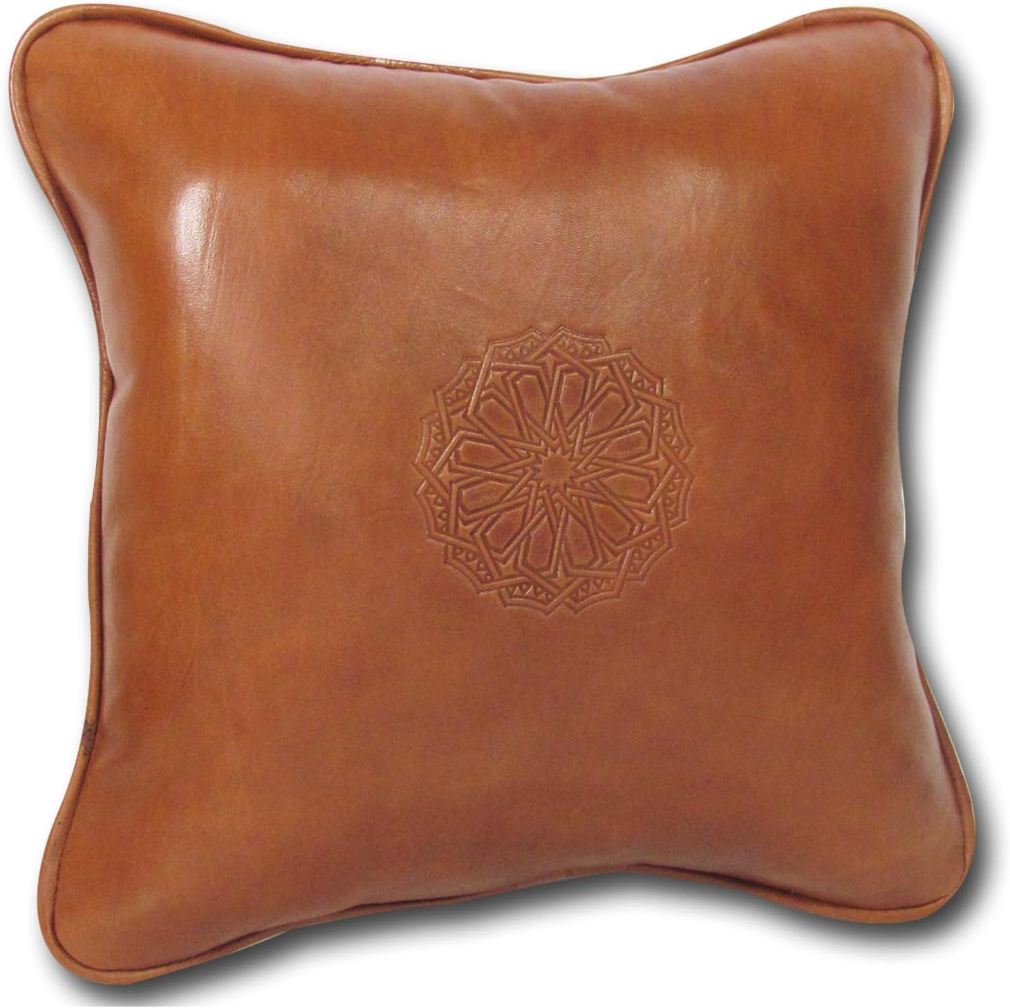 ALMADIH genuine Leather cushion L light brown with filling 14 x 14 inches 100% traditional handmade Decorative pillowcase cover sofa couch bed living room vintage oriental (Pillow 35x35cm cognac)