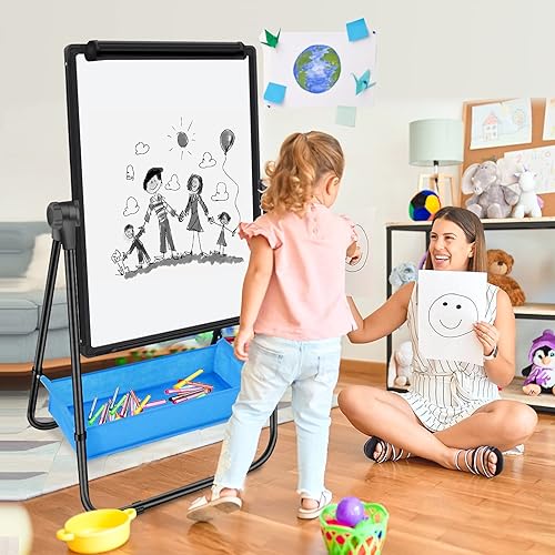 Miniatura 4 de Pizarra blanca magnética con soporte, de doble cara, 40 x 28 pulgadas, portátil, caballete en U, altura ajustable y rotación de 360 para aula,