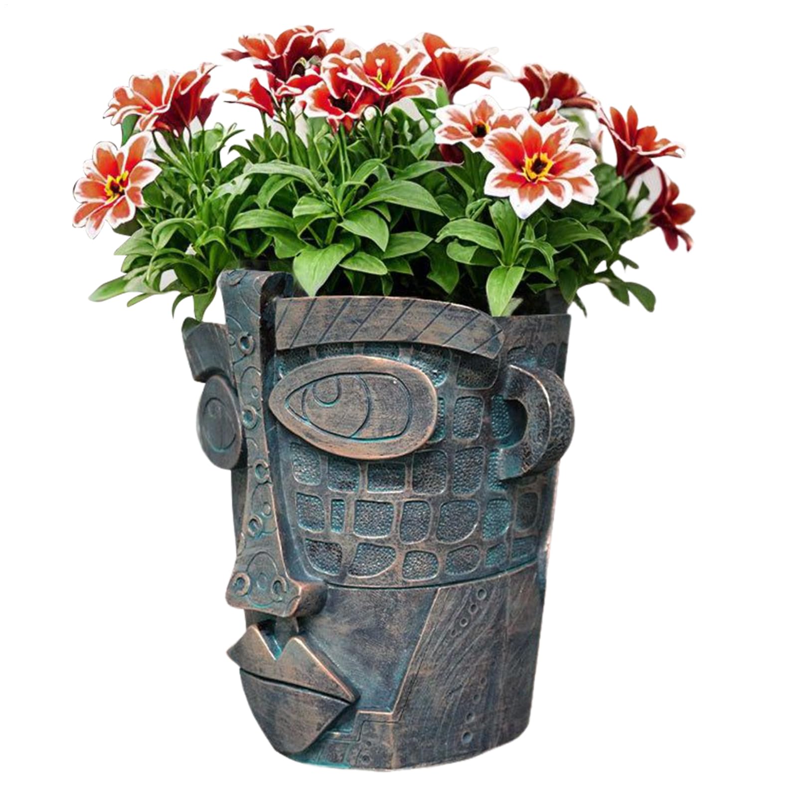 Resin Abstract Head Flower Pot - 7.28 Inch Artistic Face Planter With Drainage Hole | Colorful Fun Vase Decor For Offices Garden Dorm Balcony Living Room