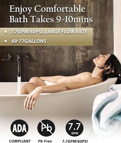 Miniatura 6 de Llenador de tina de montaje en pared de alto flujo con válvula áspera, grifo de bañera de montaje en pared, grifo de bañera romana de latón con 2