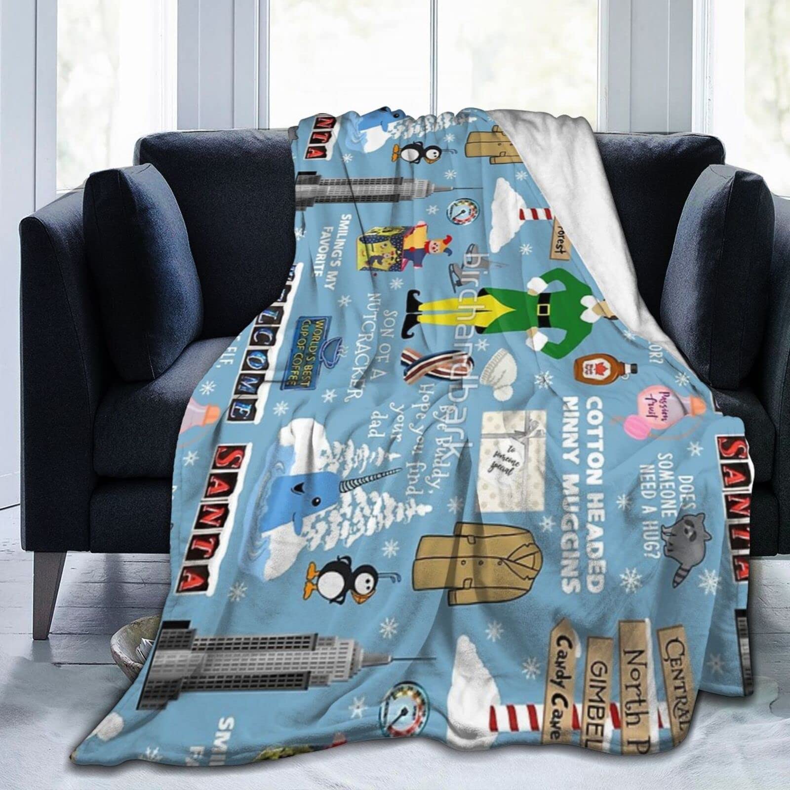 EymaNn Bud-Dy The Elf Coll-Age, Blu-E Bac-Kground Blanket Bed Throws Soft Plush Warm Comfortable Lightweight Soft Flannel Blankets 80"X60" Inch