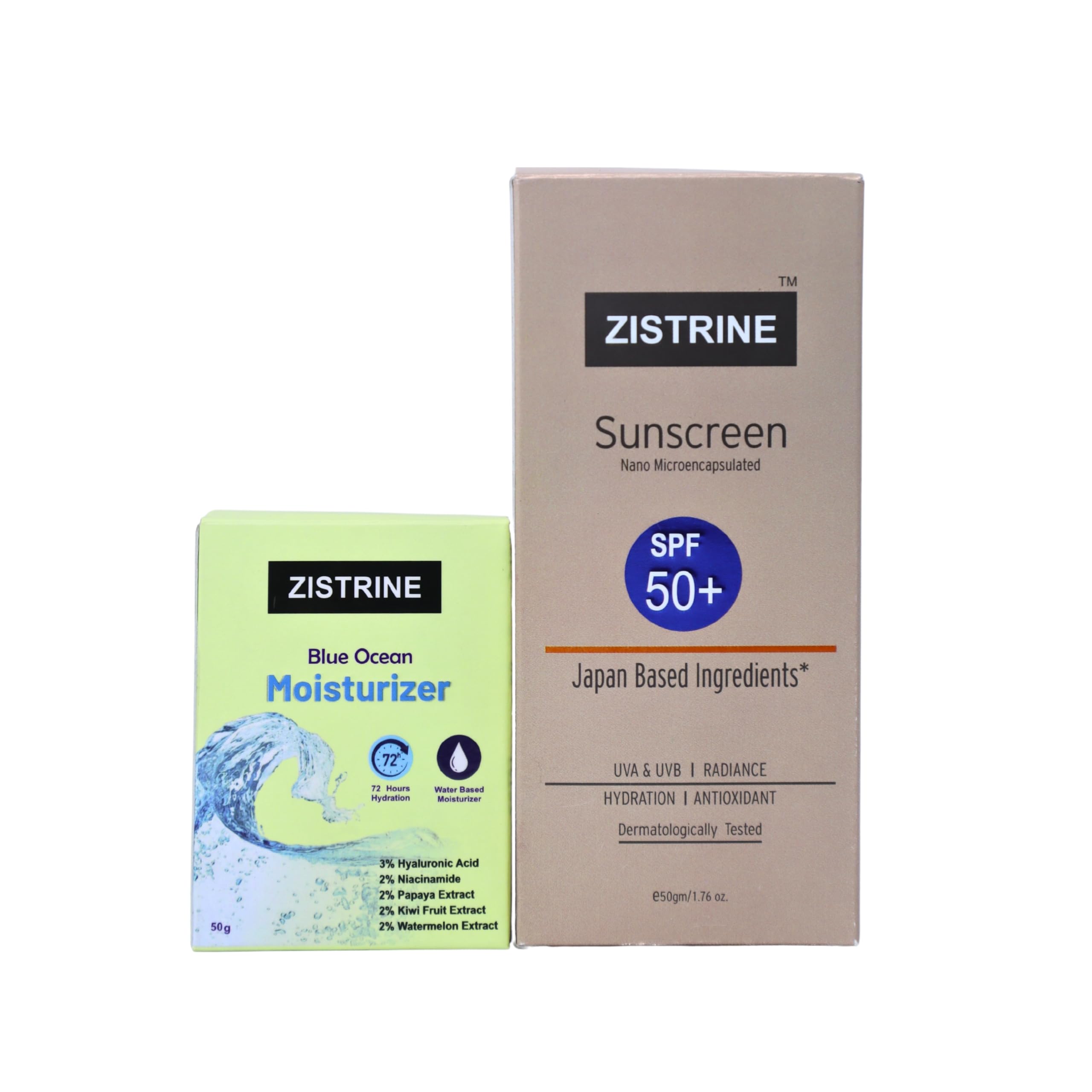 combo protect & Glow with sunscreen 50g and Blue ocean moisturizer 50g | UVA & UVB protect | Instant Hydration | Makes Skin Glow |Water Drench Moisturizer | Prevent tanning | No white cast