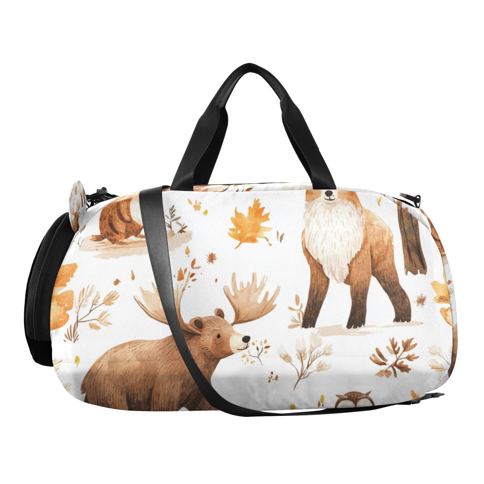 Glaphy Watercolor Bear Moose Duffle Bag for Toddler Boys Girls, Gym Sports Bag with Shoe Compartments, Kids Travel Overnight Weekender Shoulder Bag