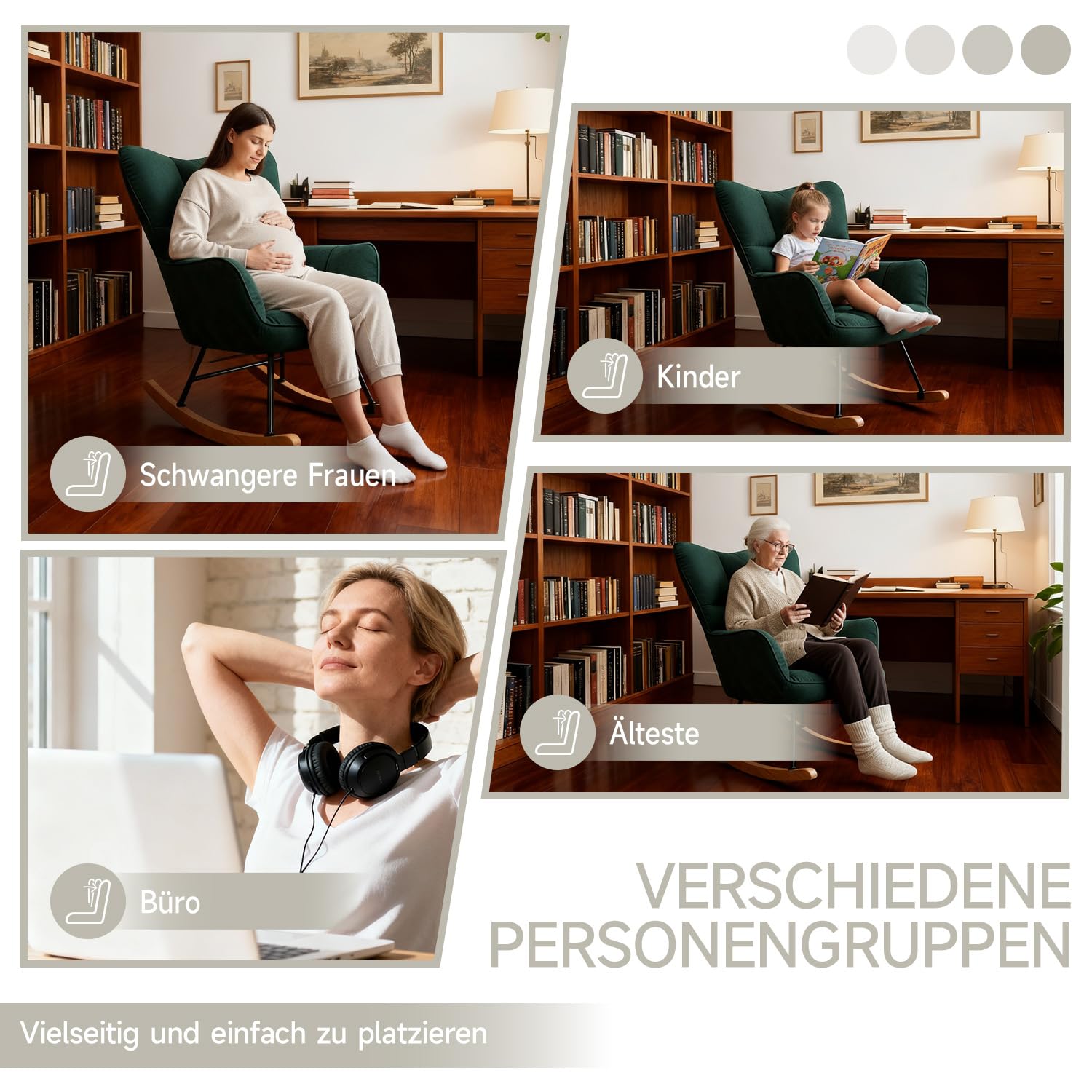 Schaukelstuhl, Bequemer Stillsessel & Lesesessel, Relaxstuhl mit hoher Rückenlehne für Wohnzimmer, Schlafzimmer, Balkon oder Kinderzimmer, Moderner Schaukelsessel (Grün)