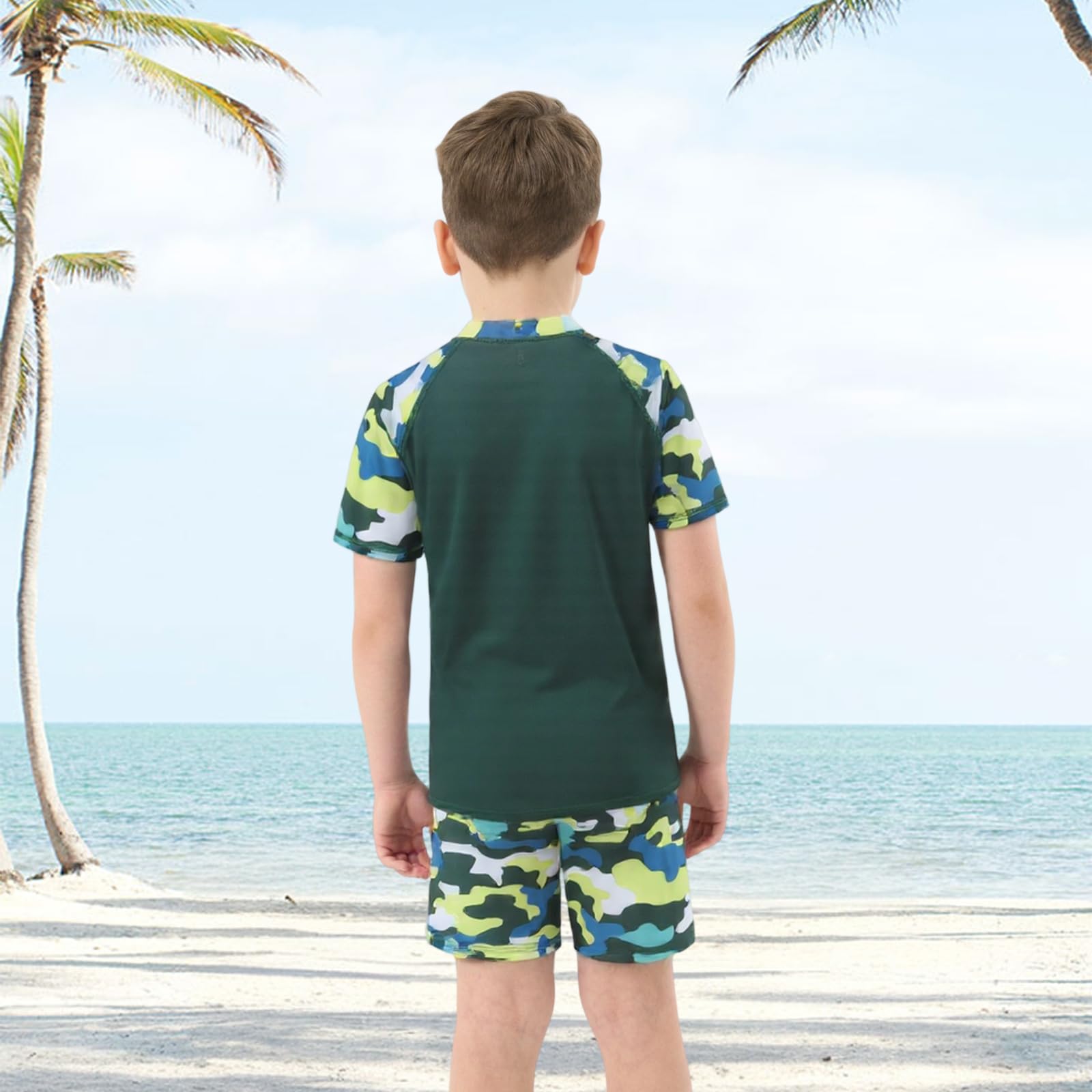 Conjunto de trajes de baño de 2 piezas con camiseta de manga corta para niños, de secado rápido, con bañador