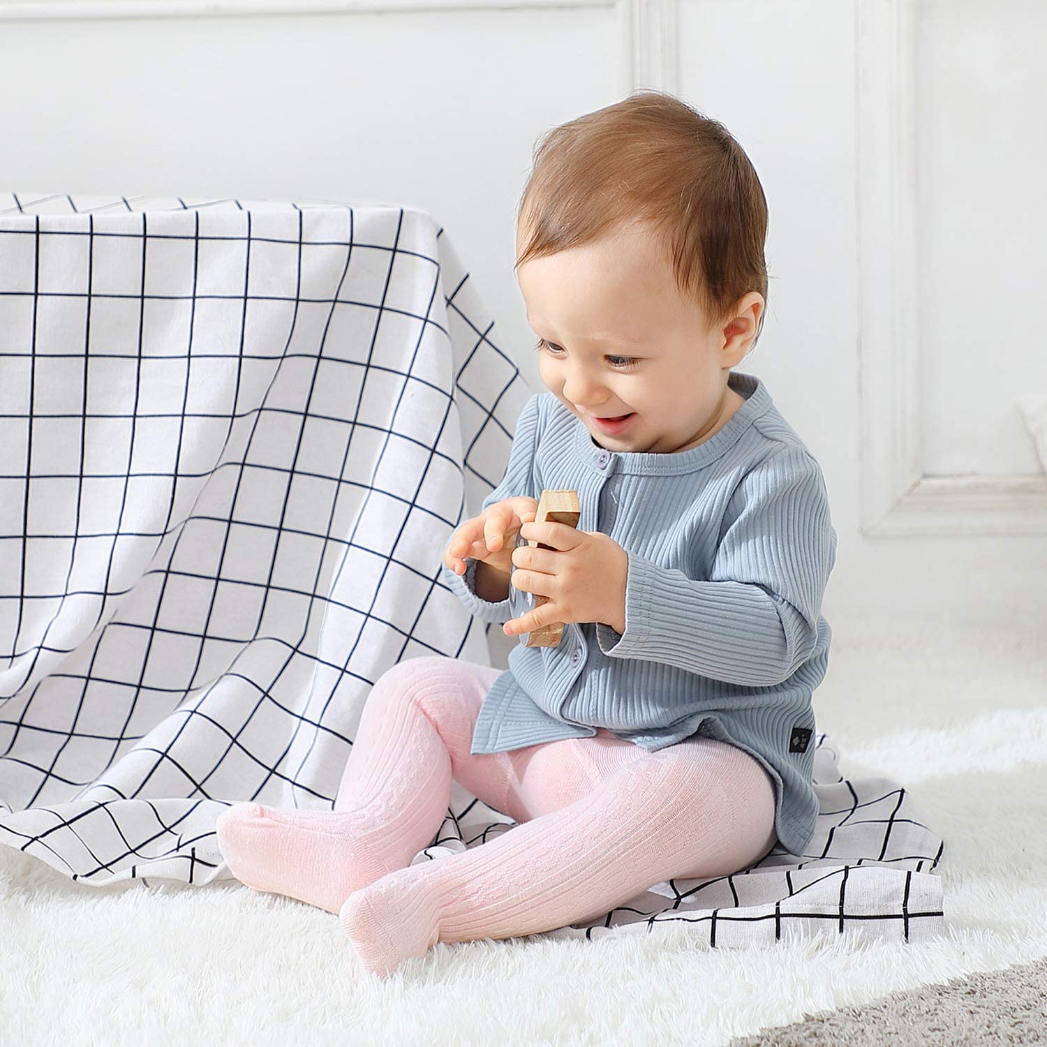 SYGA Baby Tights For Girls Soft Cotton Infant Leggings Toddler Solid Knit Socks Newborn Warm Crochet Pants Stockings - Pink 6-12 Months - Image 2 thumbnail